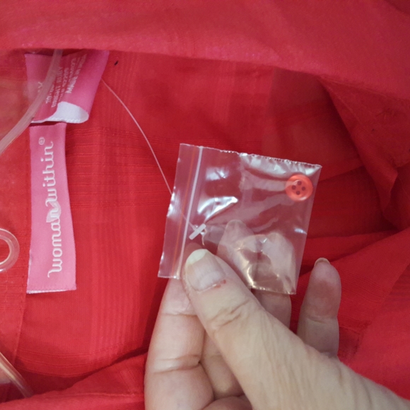 Woman Within Sheer Red Shirt - Picture 6 of 7